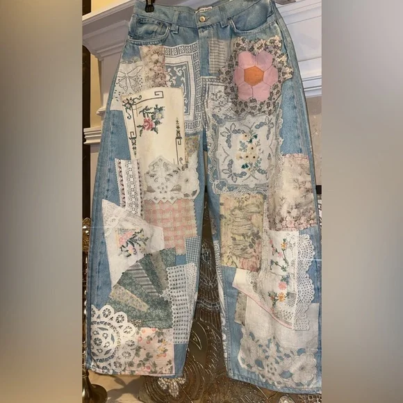 Free People Blue Patchwork soft Jeans🦋✨🦋 - Picture 4 of 16